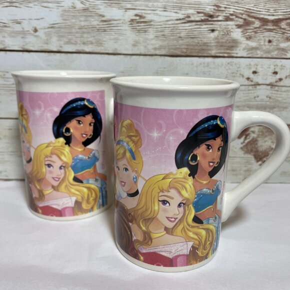 Disney Princess Mug Pair – 7 Princesses, 8oz Ceramic Cups, Pink, 4.25" Tall - Picture 3 of 7
